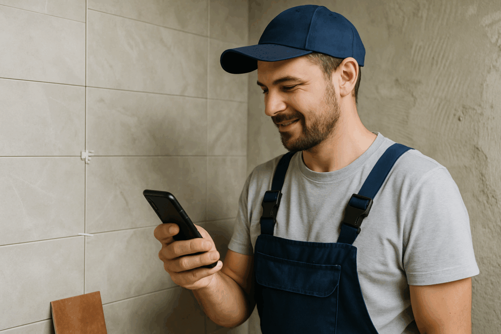 Fliesenleger nutzt MeinHandwerker-App für Zeiterfassung
