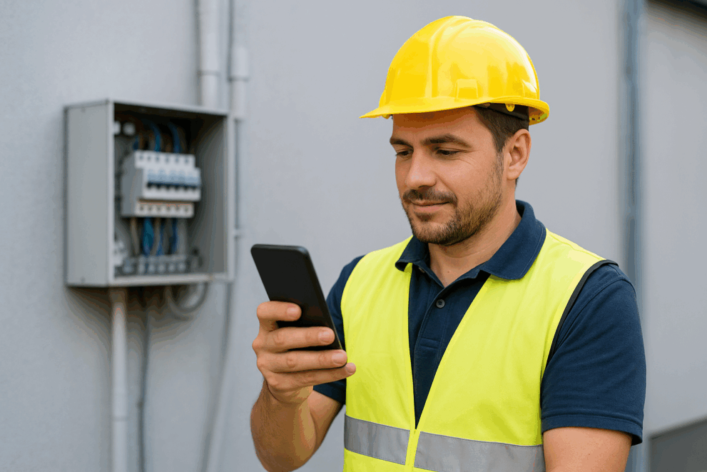 Elektriker mit Handy